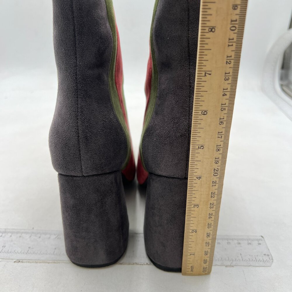 Fowt Green Patchwork Squared Toe Ankle Boots Bloc… - image 4